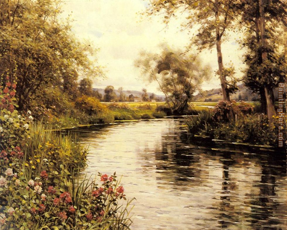 Flowers in Bloom by a River painting - Louis Aston Knight Flowers in Bloom by a River art painting